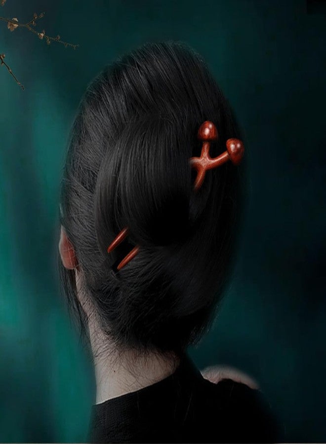 AKV Wooden Mushroom Hair Stick, U Shaped Hair Pins for Long Hair Decor Accessories, Chinese Hair Chopsticks for Women Girl Hair Sticks for Buns - Best Gifts, Size:7.07X1.97X1.18in (A) - Image 5